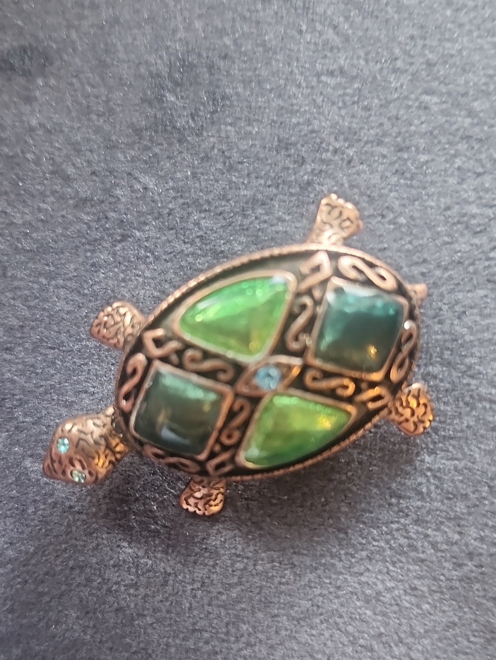 Vintage Green and Teal Turtle Brooch - Vintage